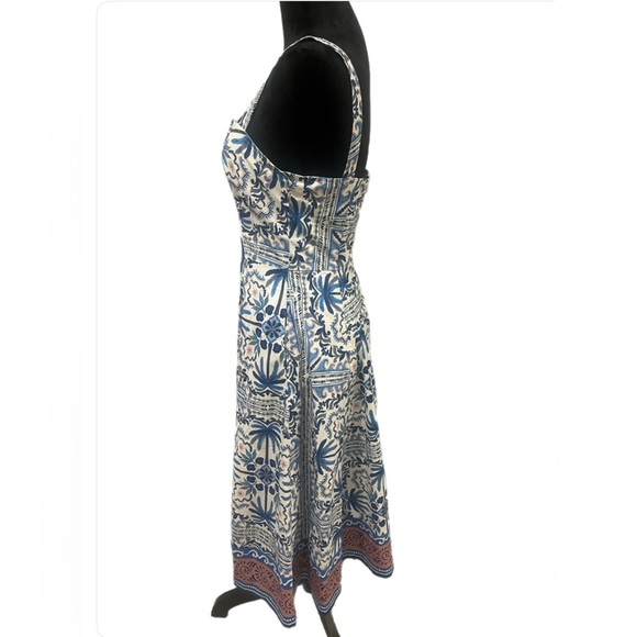 Avec Les Filles Blue and White Palm Midi Dress- size 4 - Picture 3 of 7